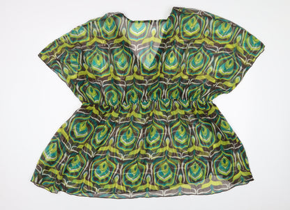 Wardrobe Womens Green Geometric Polyester Basic Blouse Size 26 V-Neck