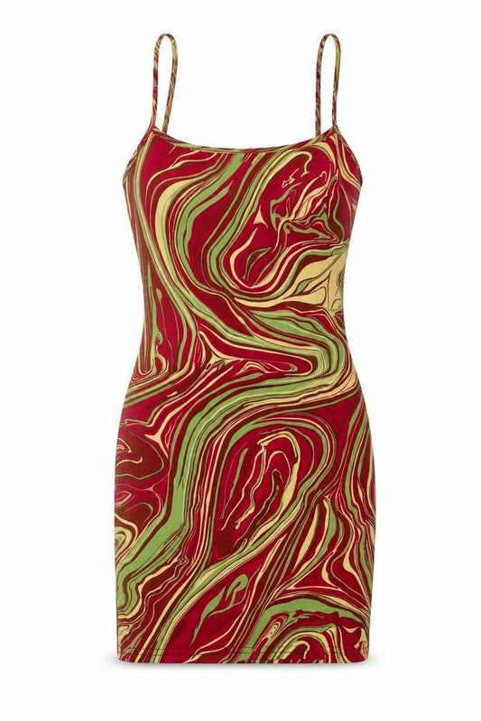 Front view of Missguided women’s multicoloured geometric polyester bodycon, size UK 8, halter pullover