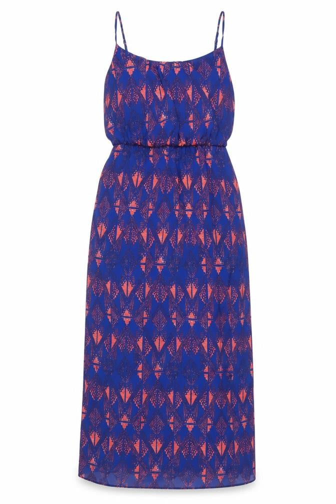 New Look Womens Blue Geometric Polyester A-Line Size 14 Square Neck Pullover