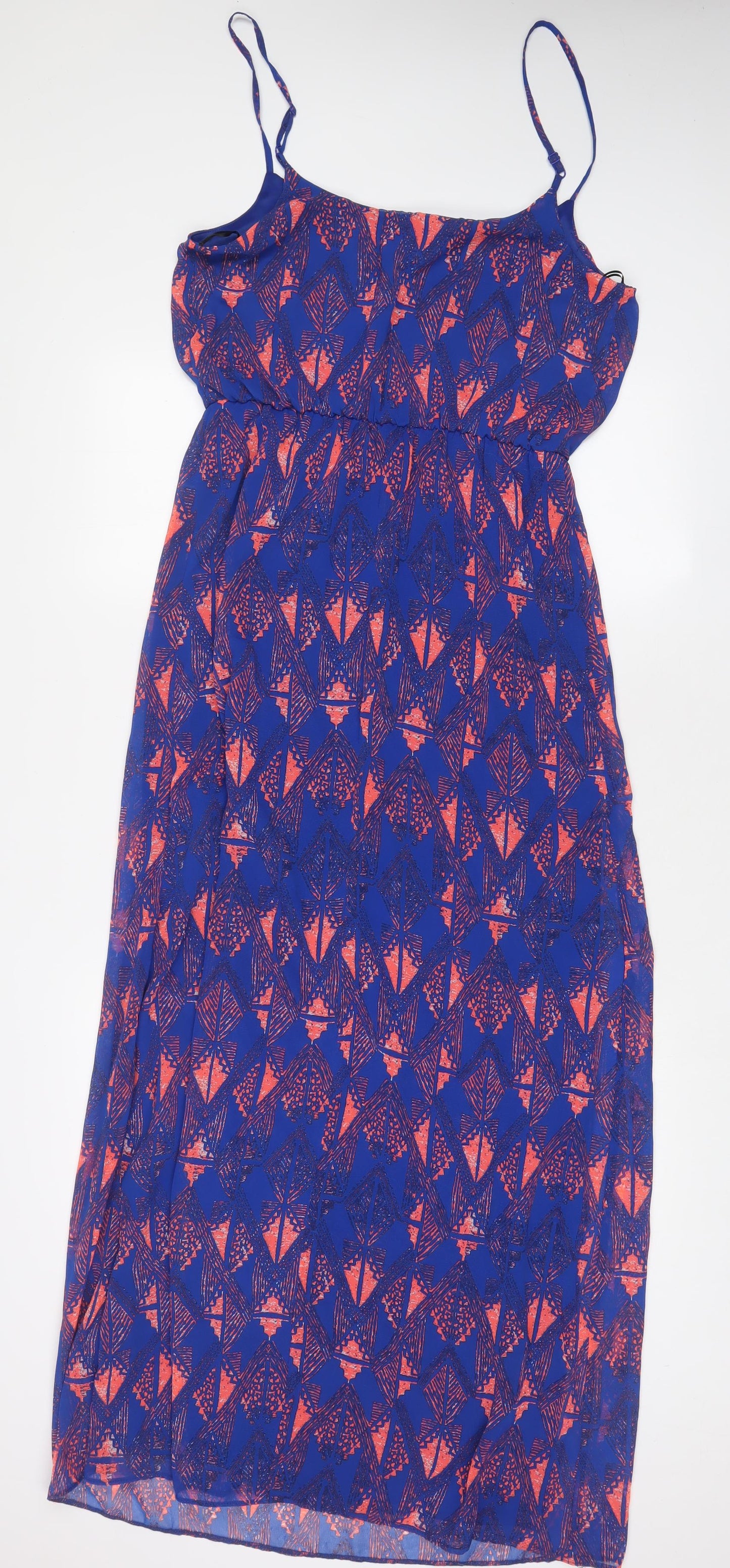 New Look Womens Blue Geometric Polyester A-Line Size 14 Square Neck Pullover