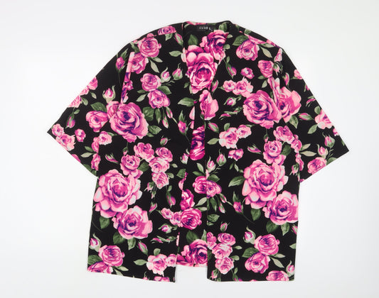 Club L Womens Pink Floral Polyester Kimono Blouse Size 12 V-Neck - Open