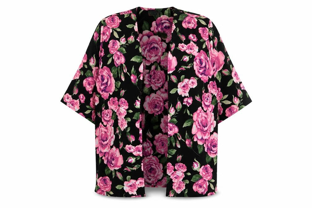 Club L Womens Pink Floral Polyester Kimono Blouse Size 12 V-Neck - Open