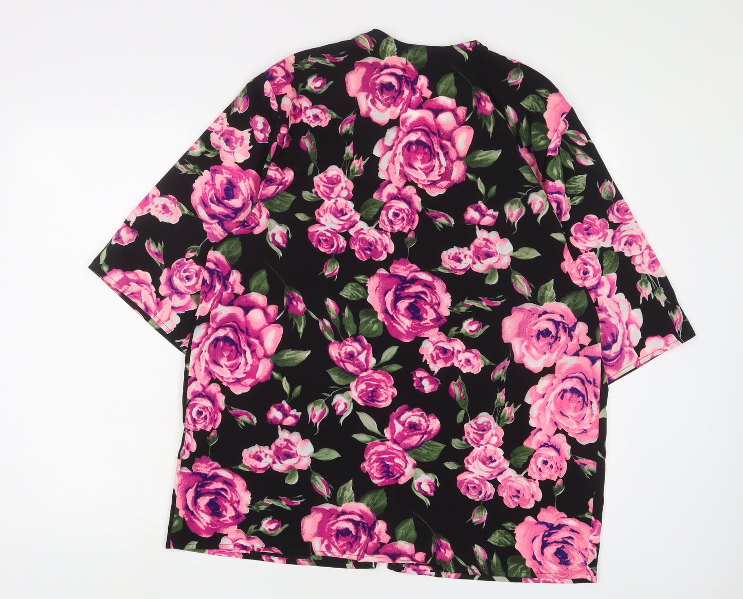 Club L Womens Pink Floral Polyester Kimono Blouse Size 12 V-Neck - Open