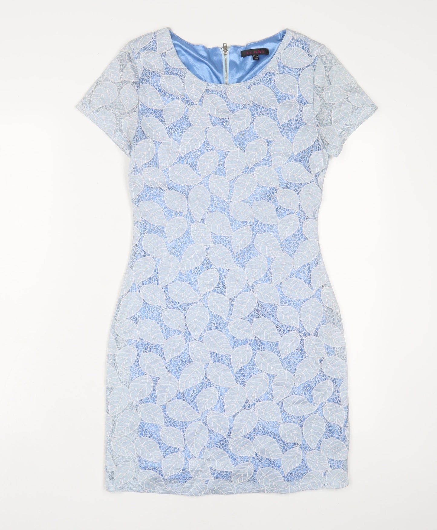 Tenki Womens Blue Polyester Bodycon Size 8 Crew Neck Zip