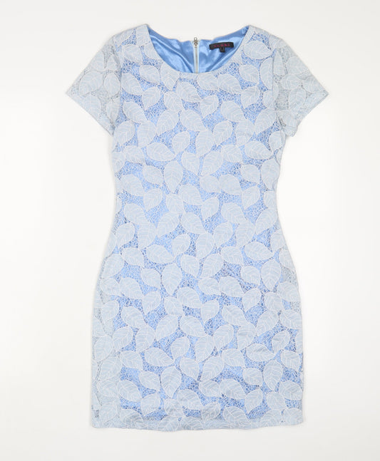 Tenki Womens Blue Polyester Bodycon Size 8 Crew Neck Zip