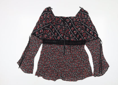 Essence Womens Red Floral Viscose Basic Blouse Size 16 V-Neck - Lace