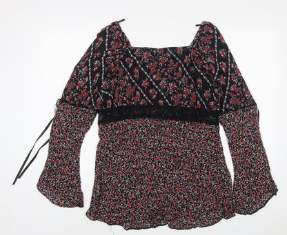 Essence Womens Red Floral Viscose Basic Blouse Size 16 V-Neck - Lace
