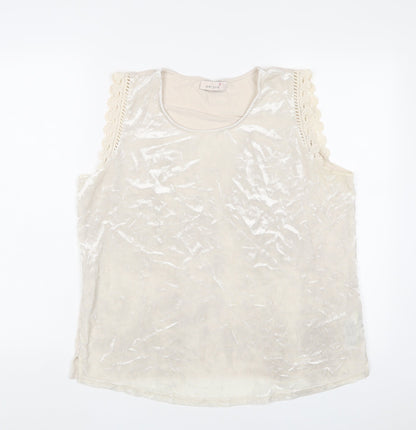 Per Una Womens Beige Polyester Basic Tank Size 14 Scoop Neck - Embroidered