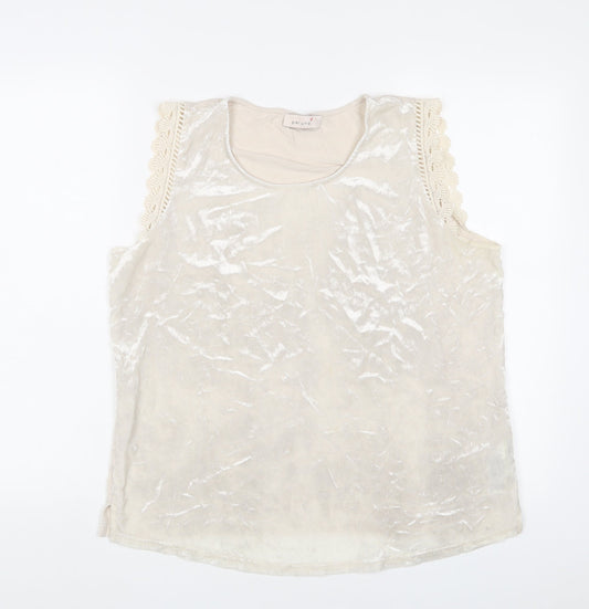 Per Una Womens Beige Polyester Basic Tank Size 14 Scoop Neck - Embroidered