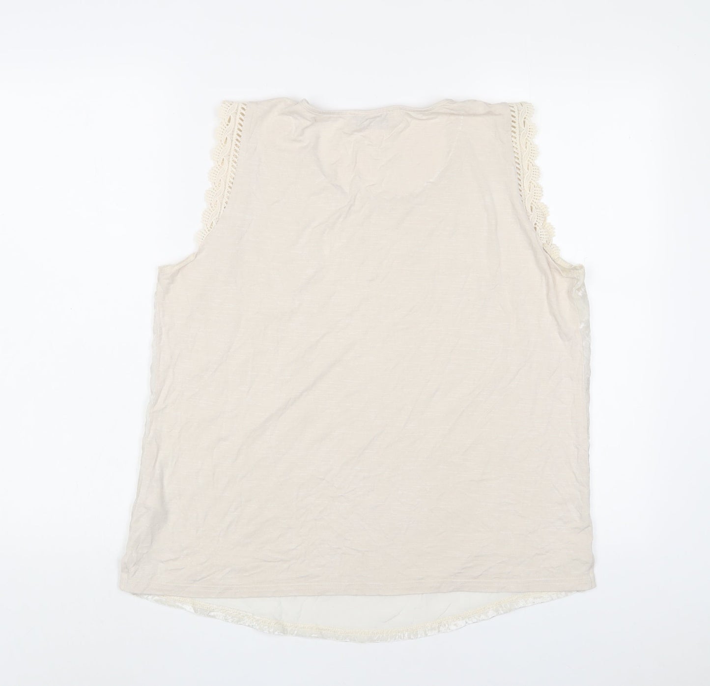 Per Una Womens Beige Polyester Basic Tank Size 14 Scoop Neck - Embroidered