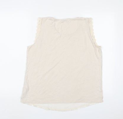 Per Una Womens Beige Polyester Basic Tank Size 14 Scoop Neck - Embroidered