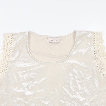 Per Una Womens Beige Polyester Basic Tank Size 14 Scoop Neck - Embroidered