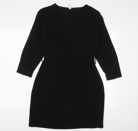 Mango Womens Black Polyester Sheath Size M V-Neck Zip
