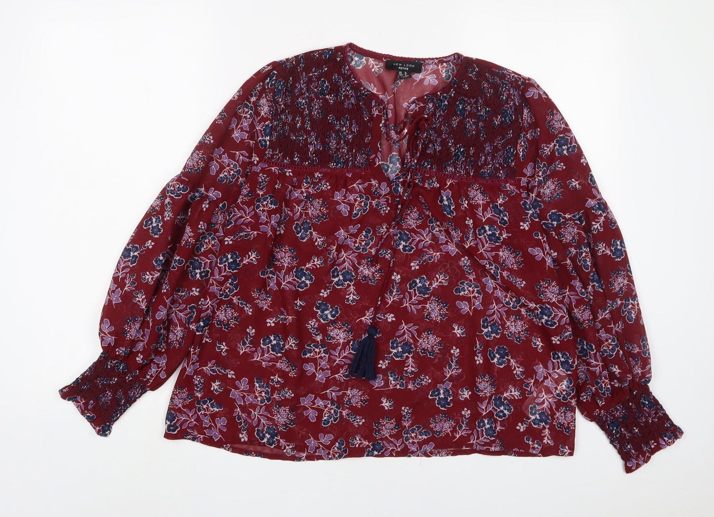 New Look Womens Red Floral Polyester Basic Blouse Size 10 V-Neck