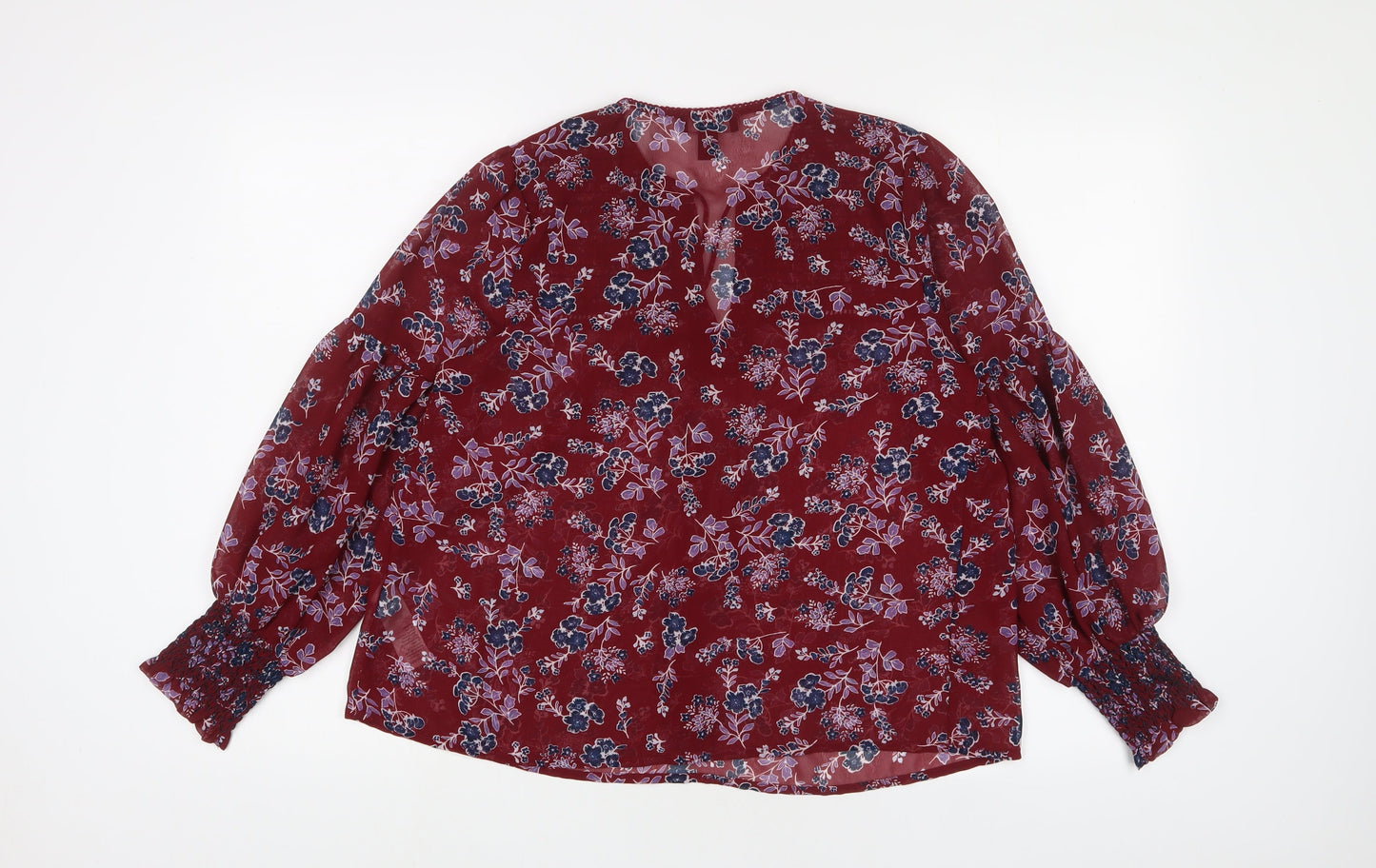 New Look Womens Red Floral Polyester Basic Blouse Size 10 V-Neck