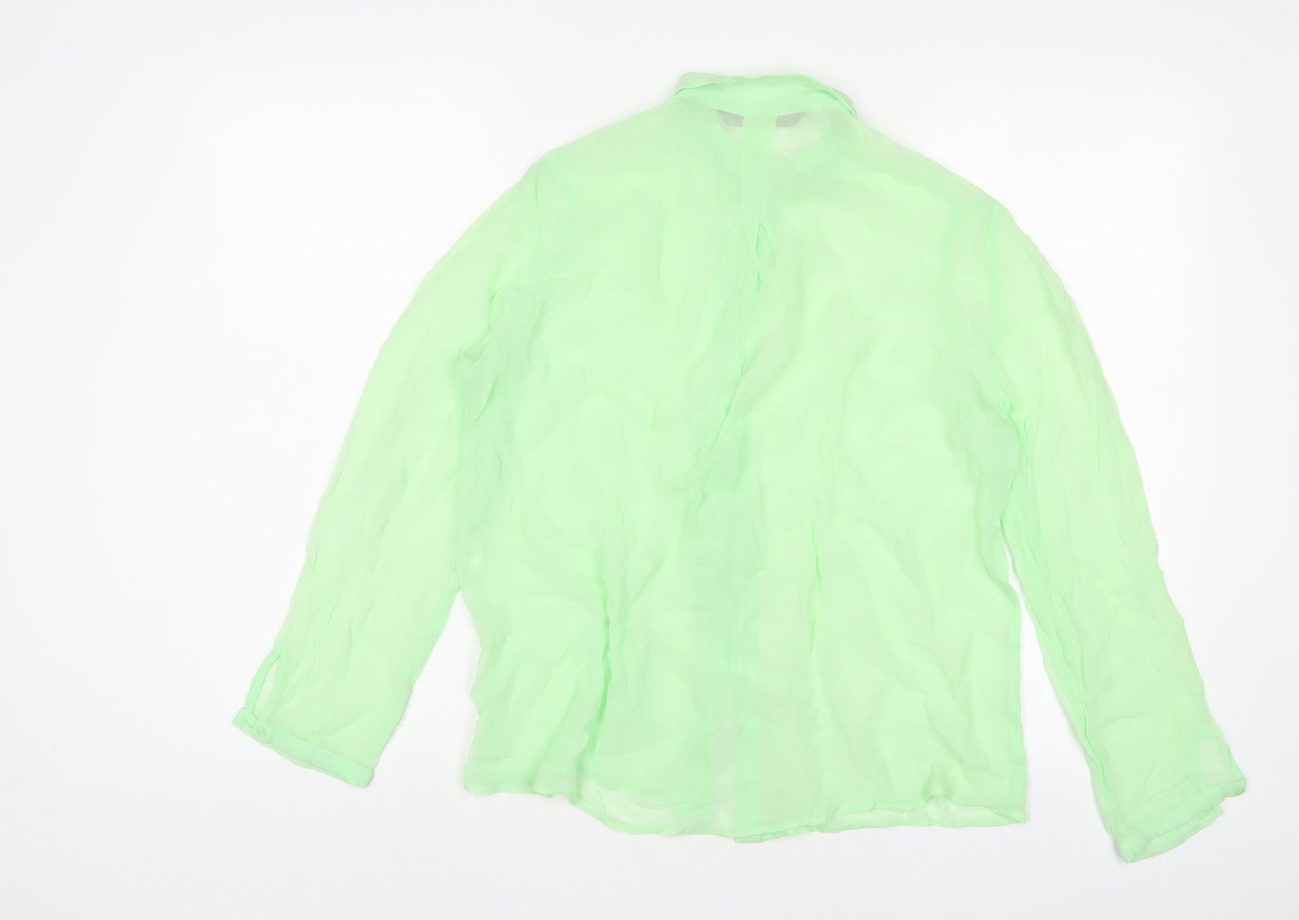 Zara Womens Green Polyester Basic Button-Up Size M Collared