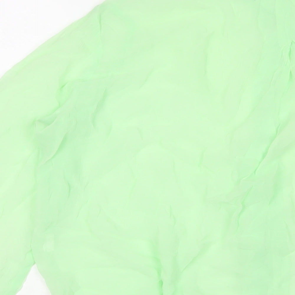 Zara Womens Green Polyester Basic Button-Up Size M Collared