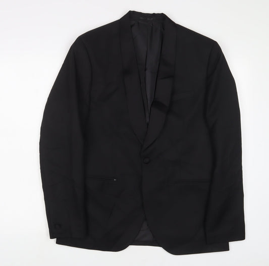 H&M Mens Black Polyester Jacket Suit Jacket Size 40 Regular