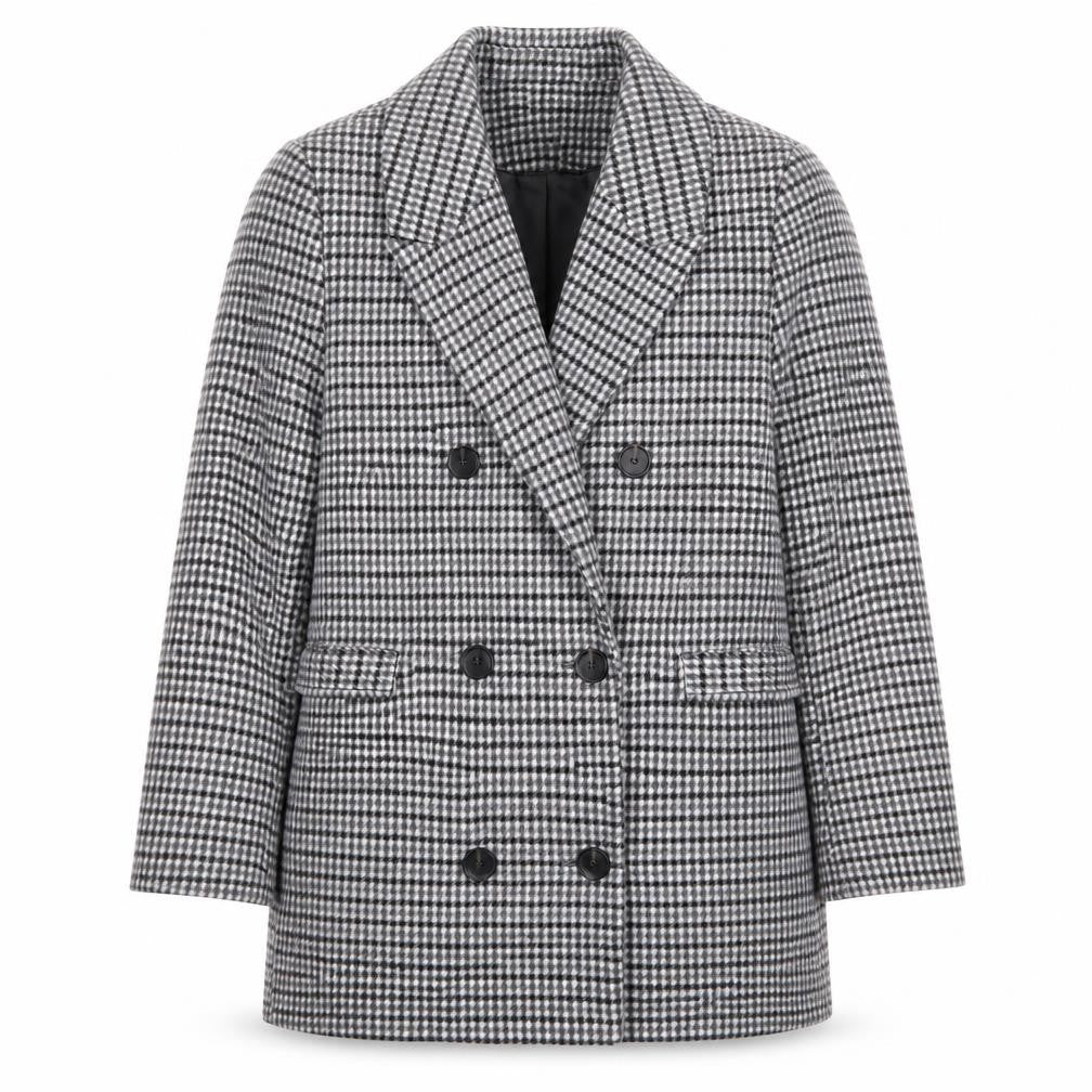 Marks & Spencer Womens Grey Plaid Overcoat Coat Size 16 Button