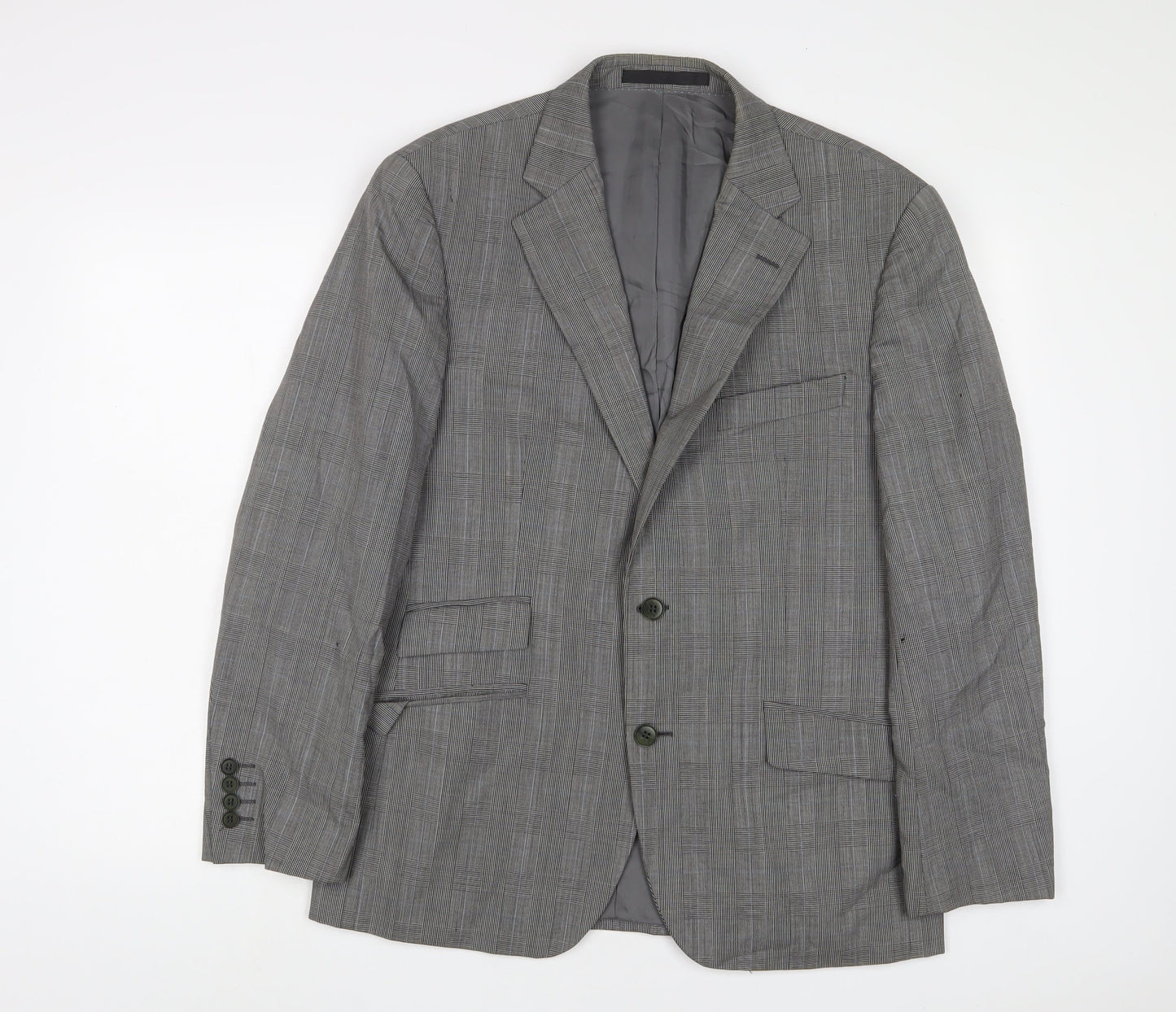 New & Lingwood Mens Grey Plaid Wool Jacket Suit Jacket Size 40 Regular