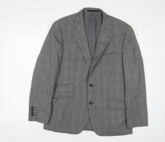 New & Lingwood Mens Grey Plaid Wool Jacket Suit Jacket Size 40 Regular