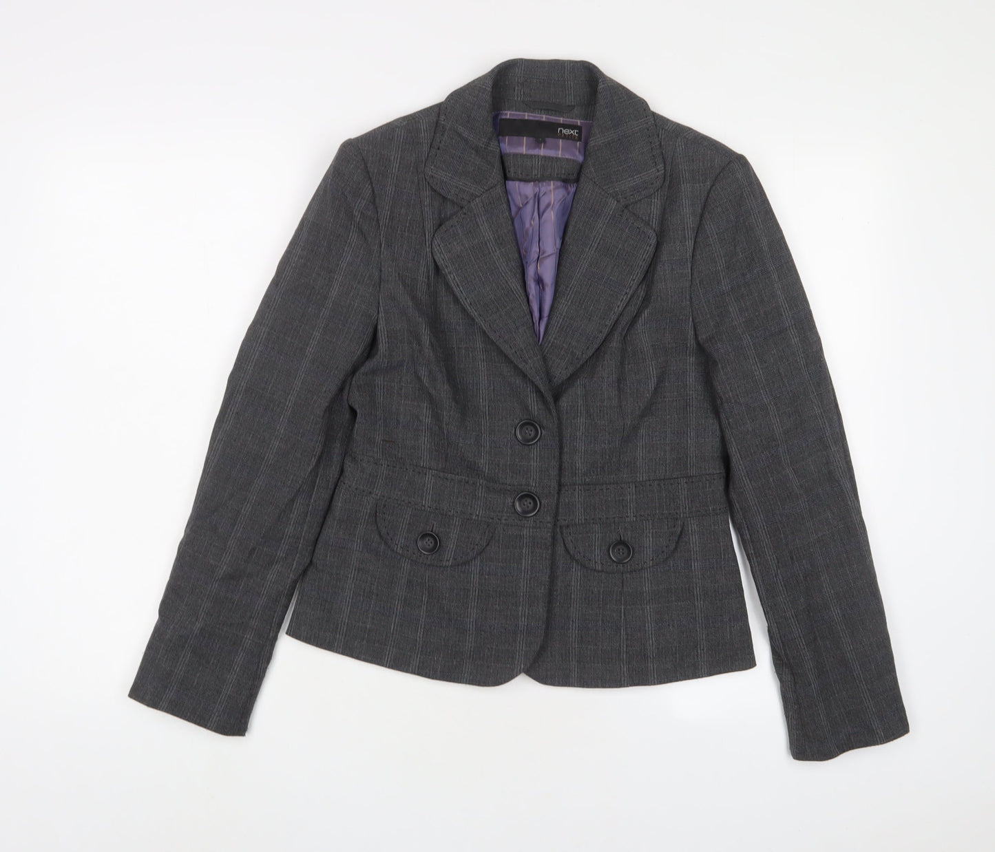 NEXT Womens Grey Plaid Jacket Blazer Size 10 Button