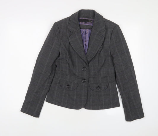 NEXT Womens Grey Plaid Jacket Blazer Size 10 Button