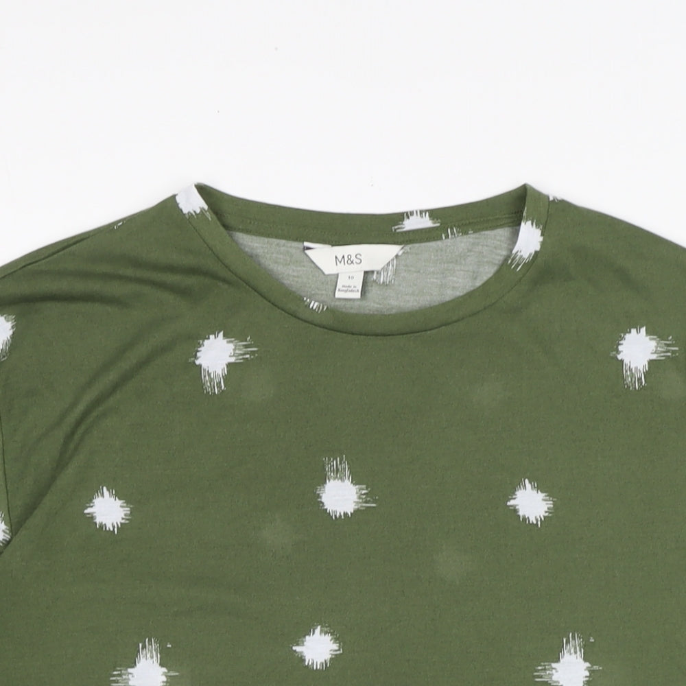 Marks and Spencer Womens Green Polyester Basic T-Shirt Size 10 Crew Neck