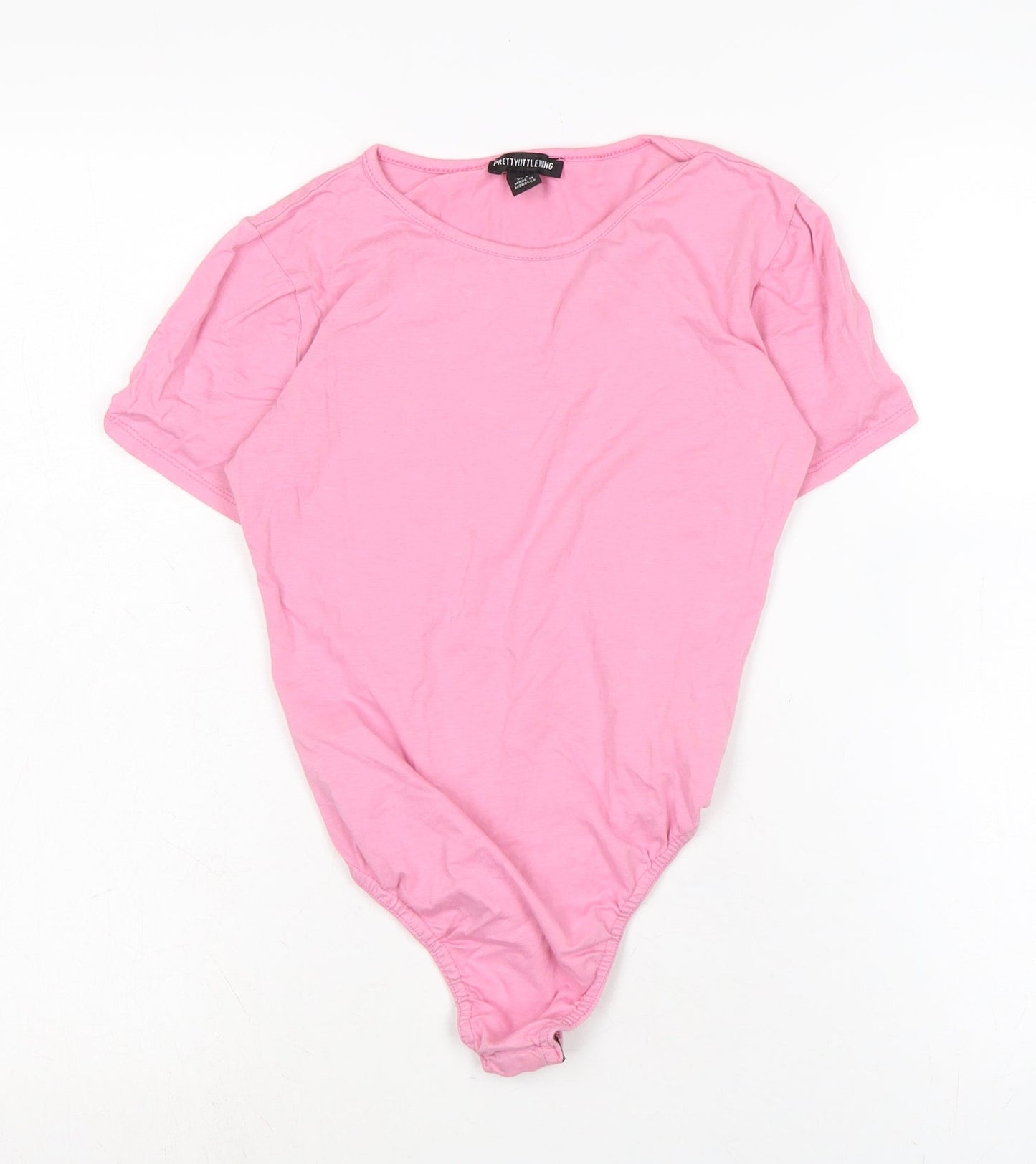 PRETTYLITTLETHING Womens Pink Cotton Basic T-Shirt Size 10 Crew Neck - Fasten poppers to underneath.