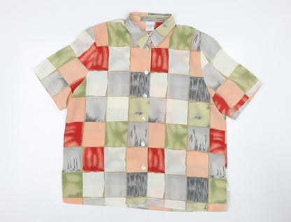 Additional front view of C&A women’s multicoloured geometric polyester basic button-up, size UK 16, collared
