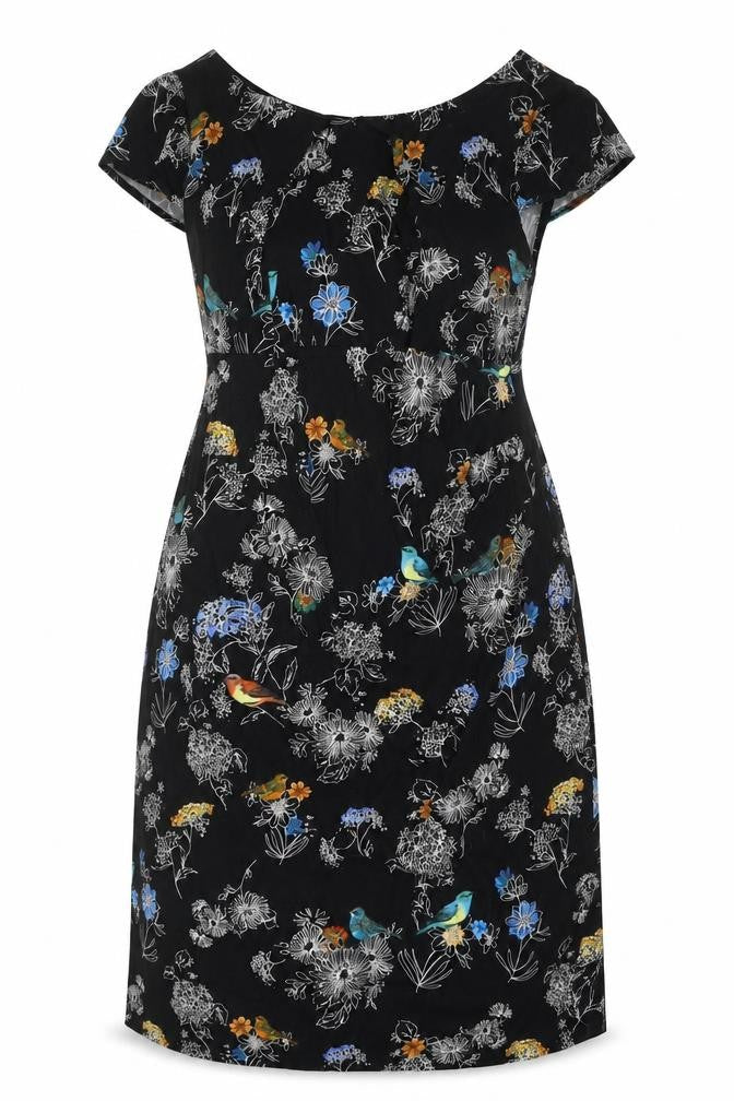 Dorothy Perkins Womens Black Floral Cotton A-Line Size 18 V-Neck Zip