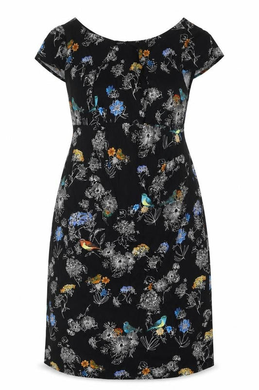 Dorothy Perkins Womens Black Floral Cotton A-Line Size 18 V-Neck Zip