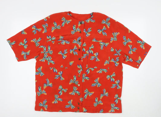 MAI Womens Red Geometric Polyester Basic Button-Up Size 12 V-Neck - Bow