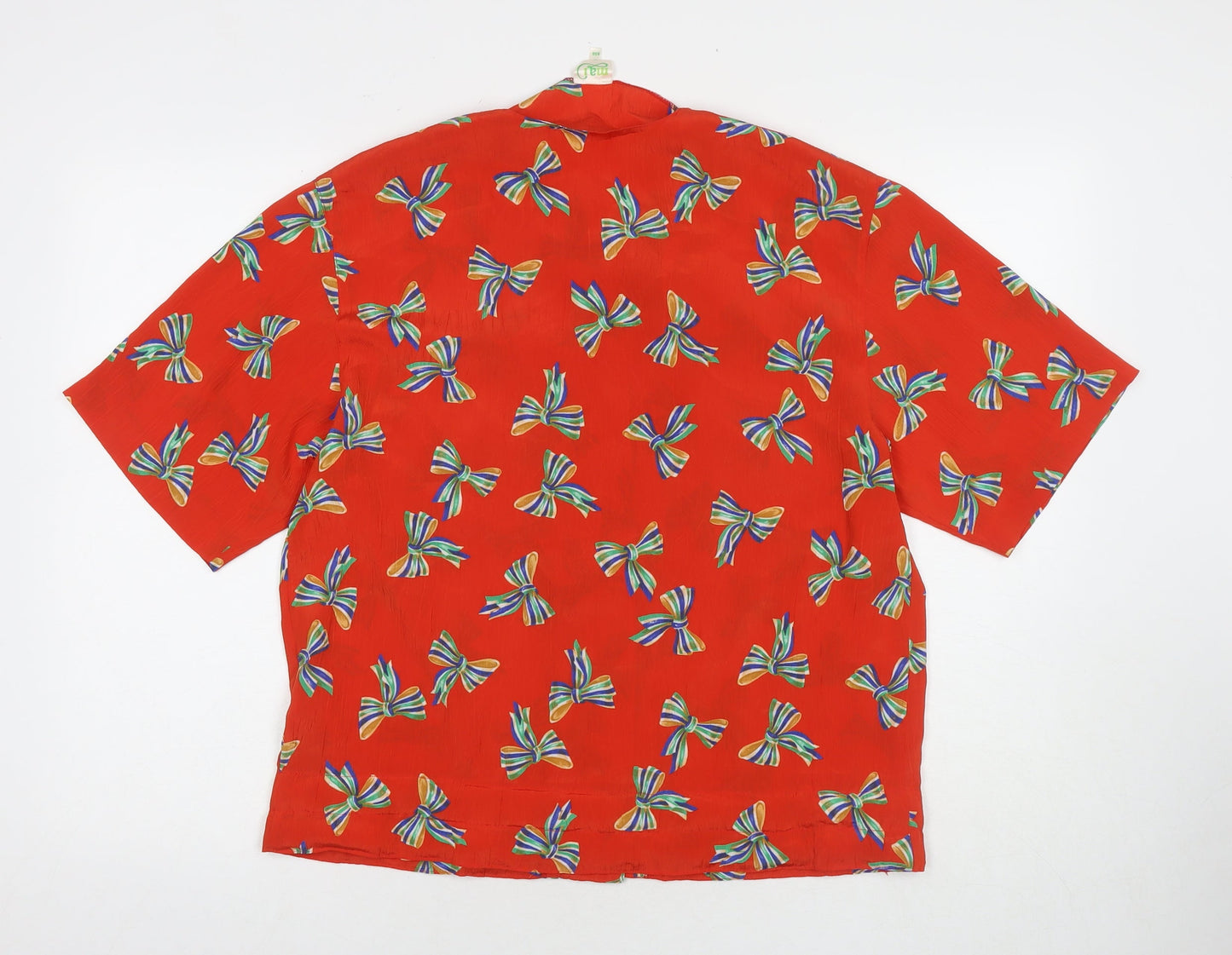 MAI Womens Red Geometric Polyester Basic Button-Up Size 12 V-Neck - Bow