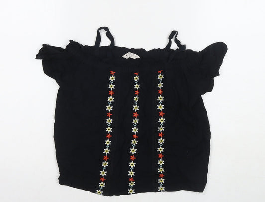 Candy Womens Black Viscose Basic T-Shirt Size 12 Off the Shoulder - Cold Shoulder