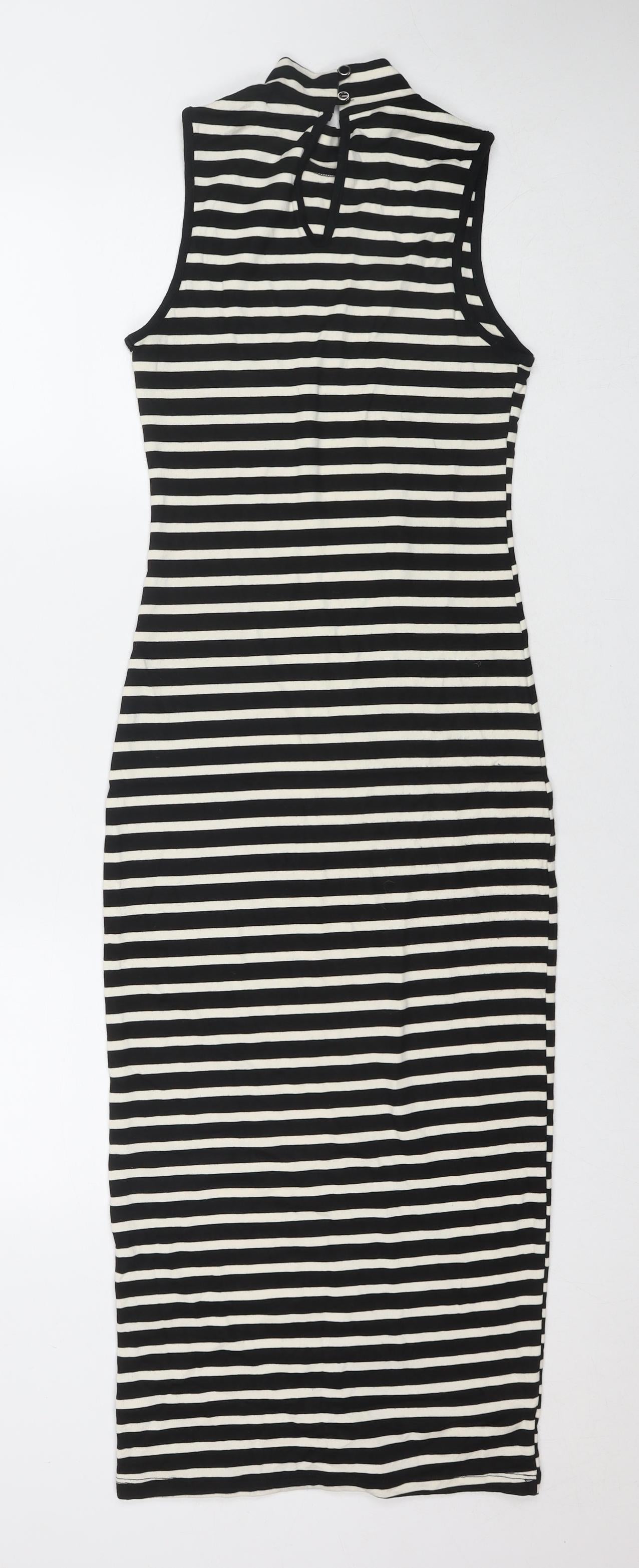 Monteau Womens Black Striped Polyester Bodycon Size S Roll Neck Button
