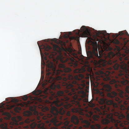 Next Womens Brown Animal Print Polyester Basic Tank Size M Round Neck - Leopard Print