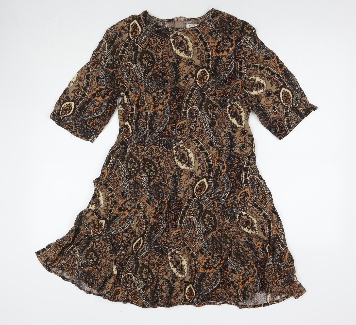 Glamorous Womens Brown Paisley Rayon A-Line Size M Round Neck Pullover