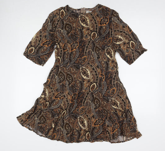 Glamorous Womens Brown Paisley Rayon A-Line Size M Round Neck Pullover