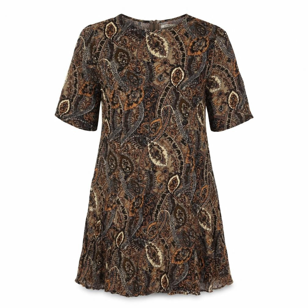 Glamorous Womens Brown Paisley Rayon A-Line Size M Round Neck Pullover
