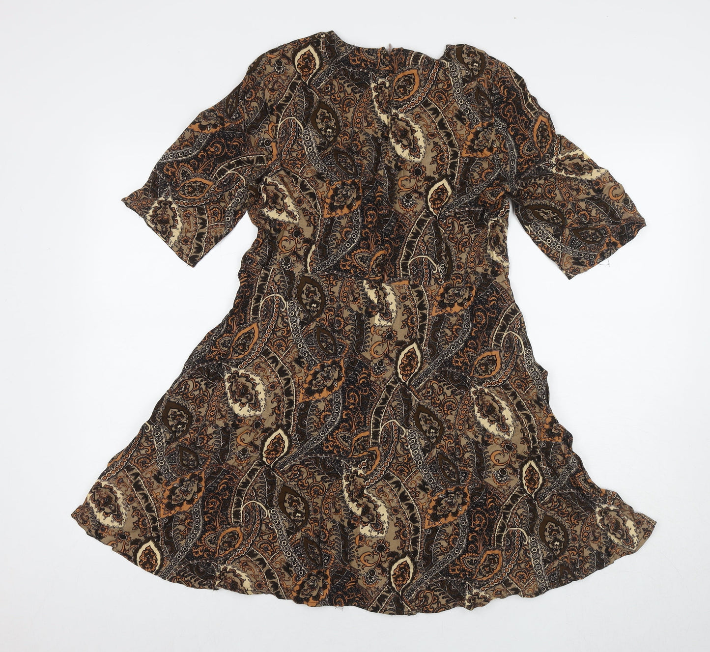 Glamorous Womens Brown Paisley Rayon A-Line Size M Round Neck Pullover