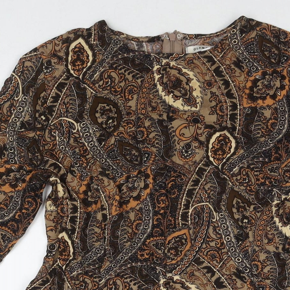 Glamorous Womens Brown Paisley Rayon A-Line Size M Round Neck Pullover
