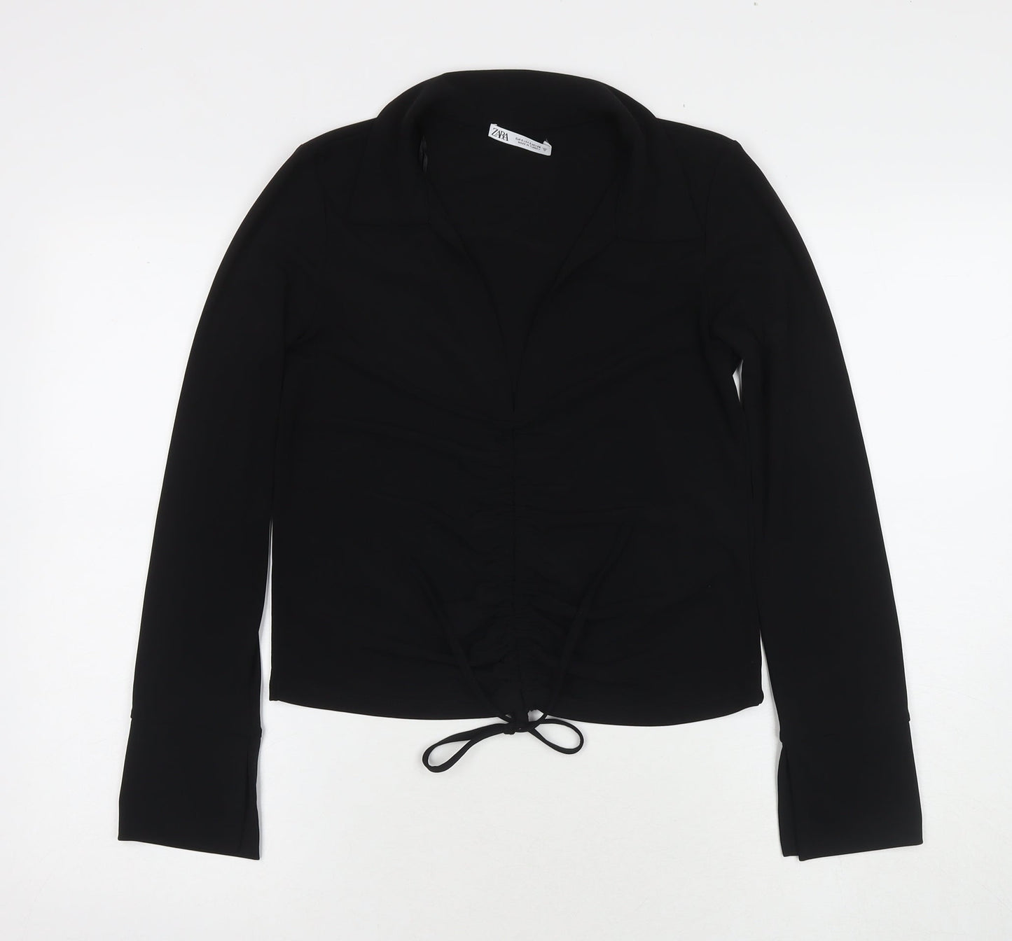 Zara Womens Black Polyester Basic Blouse Size S Collared