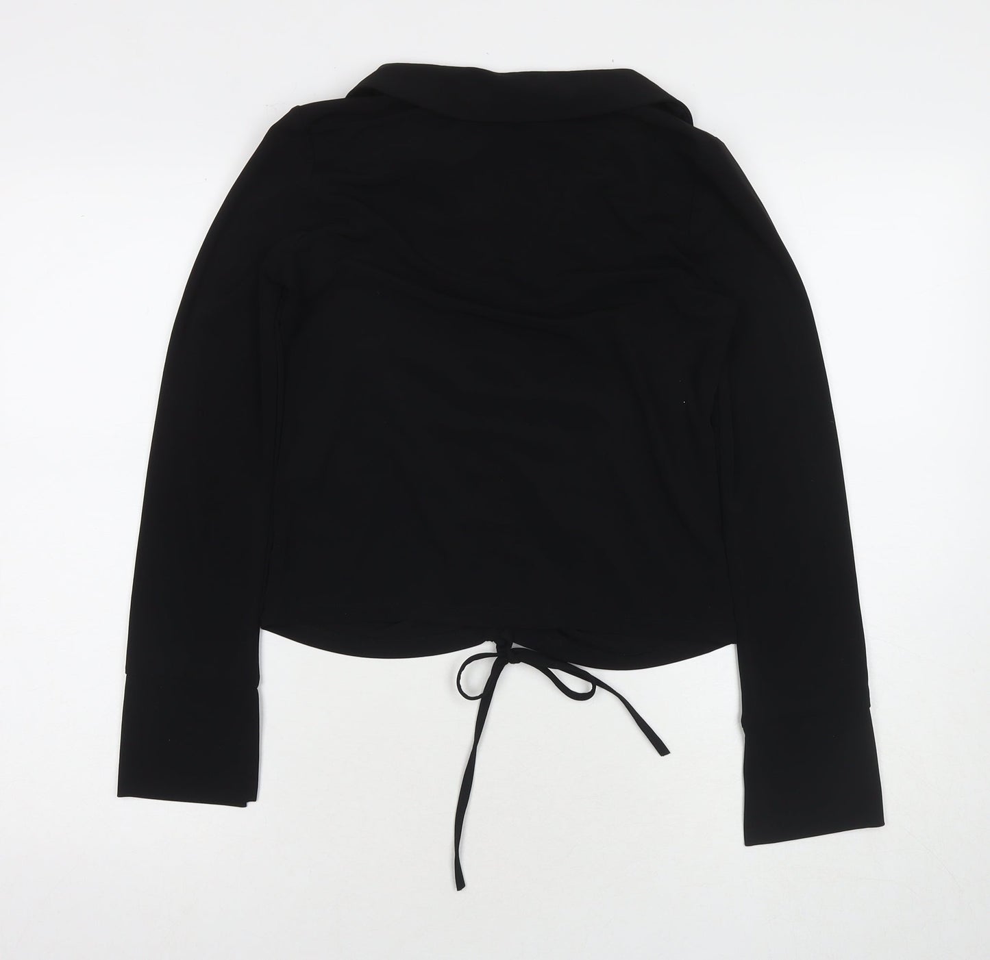 Zara Womens Black Polyester Basic Blouse Size S Collared