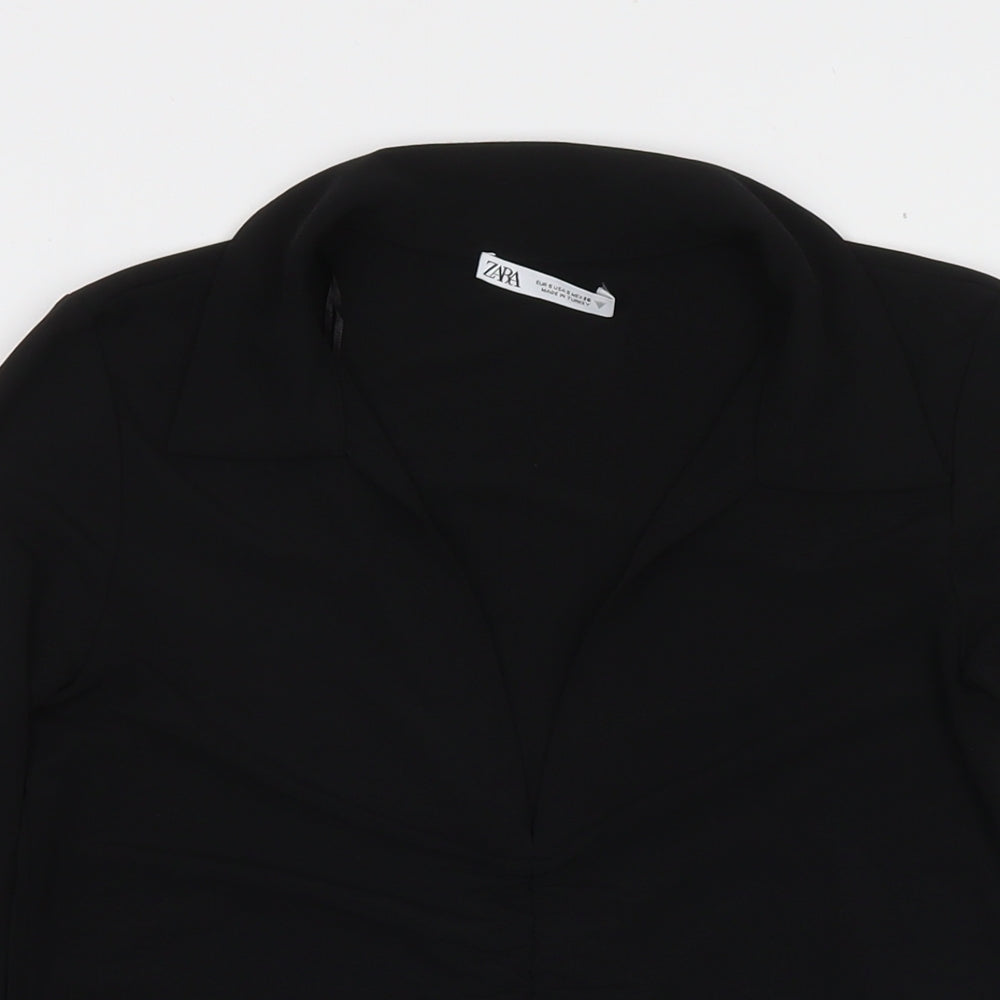 Zara Womens Black Polyester Basic Blouse Size S Collared