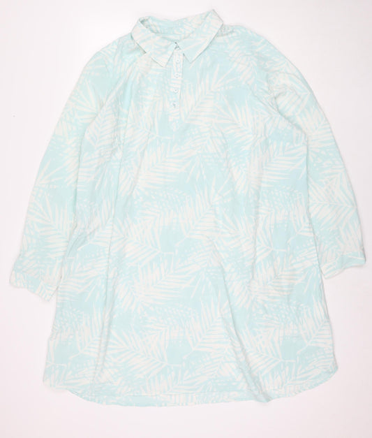 D&Co. Womens Blue Floral Polyester Shirt Dress Size 3XL Collared Pullover - Beach Cover-Up