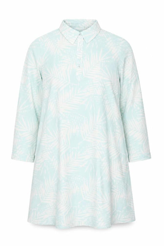 D&Co. Womens Blue Floral Polyester Shirt Dress Size 3XL Collared Pullover - Beach Cover-Up