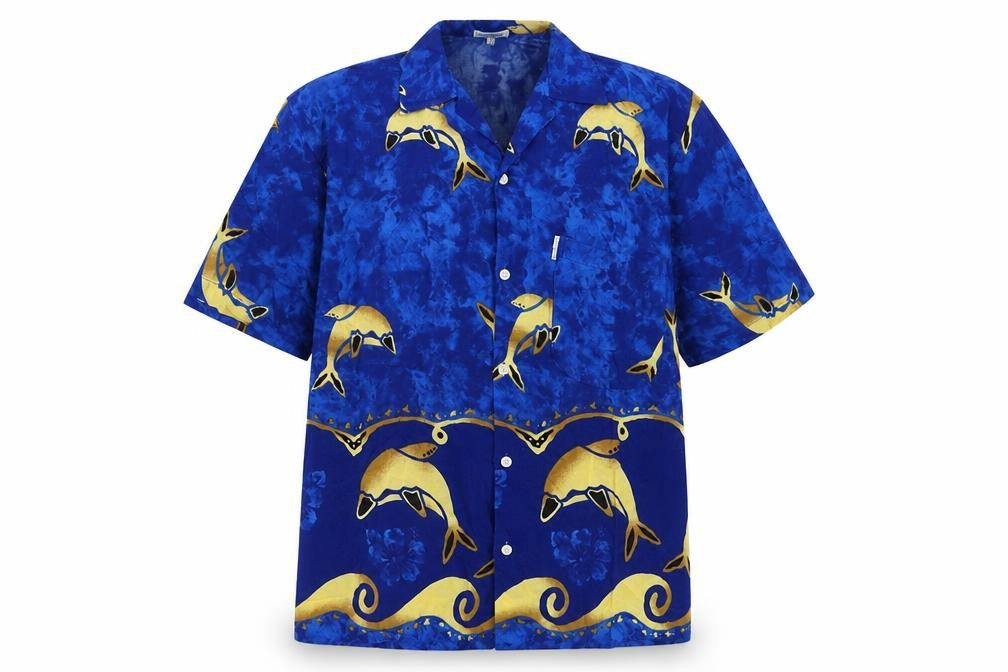 Eurousa Womens Blue Geometric Polyester Basic Button-Up Size L Collared - Dolphins