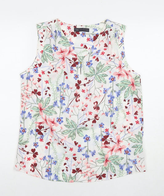 NEXT Womens White Floral Polyester Basic Tank Size 10 V-Neck