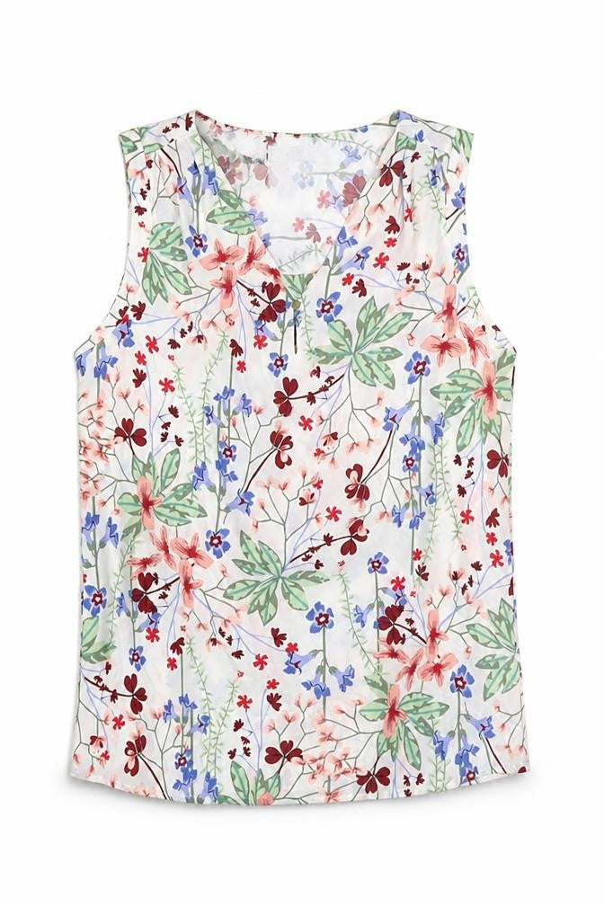 NEXT Womens White Floral Polyester Basic Tank Size 10 V-Neck